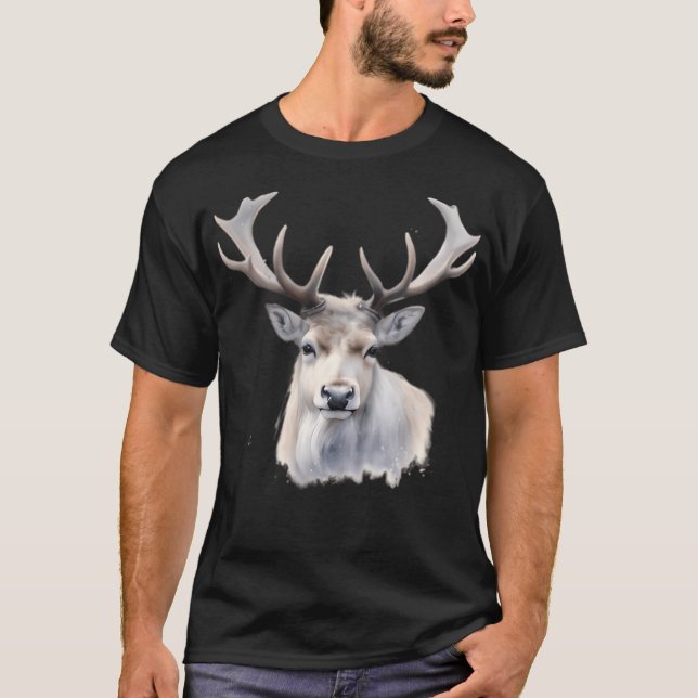 Majestic Magnificent Reindeer Realistic Rener W T Shirt (Framsida)