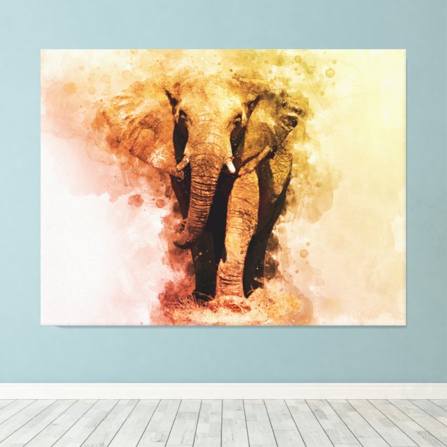 Majestic Male African Elephant Walking Watercolor Canvastryck (Insitu (trägolv))