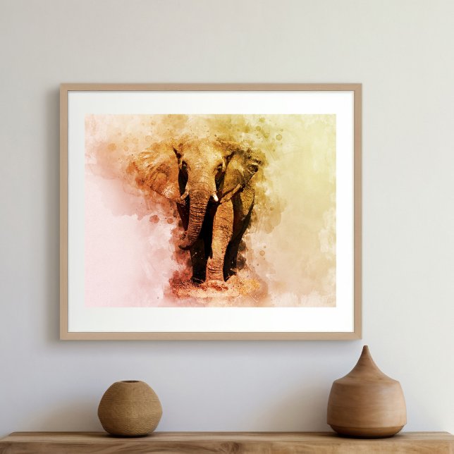 Majestic Male African Elephant Walking Watercolor Fototryck (Skapare uppladdad)