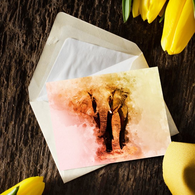 Majestic Male African Elephant Walking Watercolor Vykort (Skapare uppladdad)