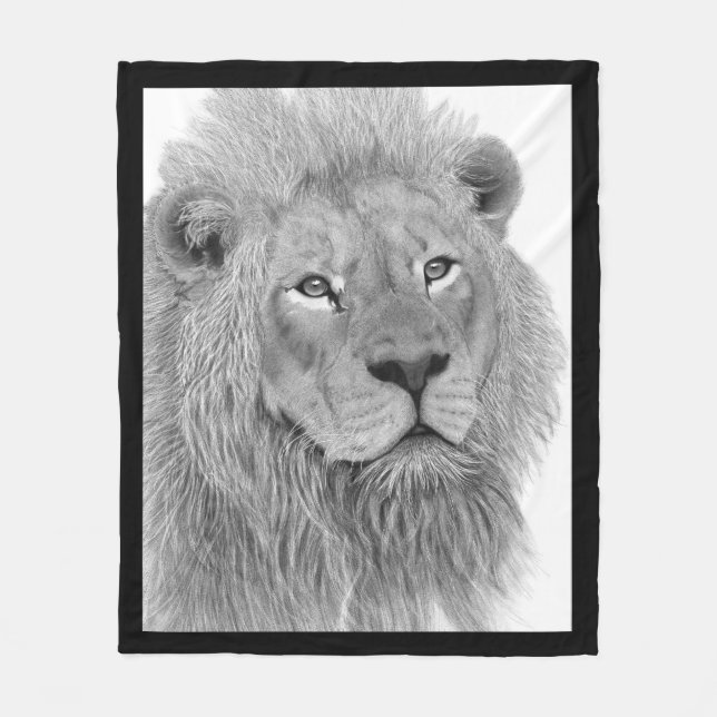 Majestic Male Lejon Black and White Digital Artwor Fleecefilt (Framsidan)