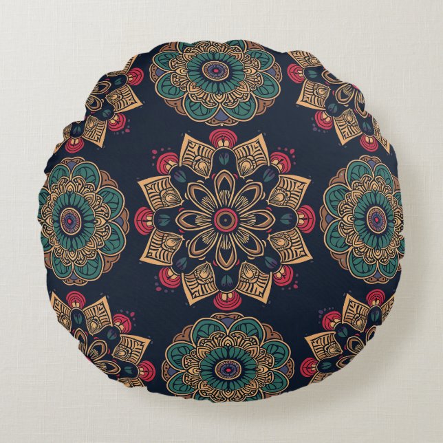 Majestic Mandala Muse Round Pillow Rund Kudde (Framsidan)