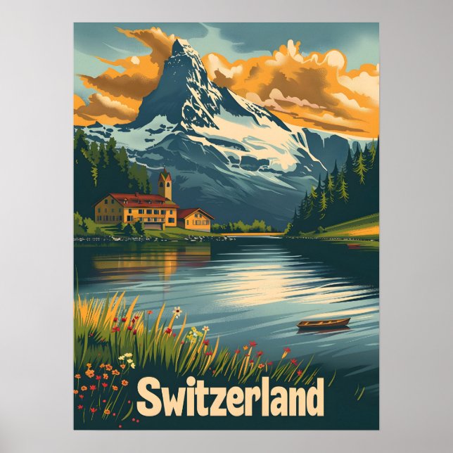 Majestic Matterhorn: Lakeside Bliss i Schweiz Poster (Framsidan)