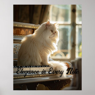 Majestic Melody: Persian Cat on Piano Poster