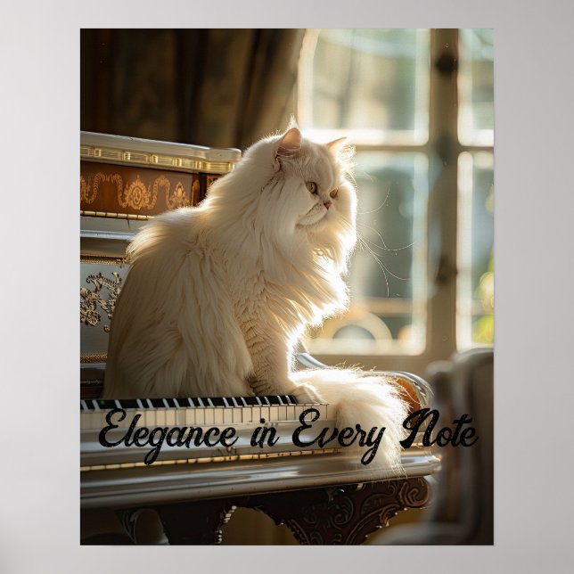 Majestic Melody: Persian Cat on Piano Poster (Framsidan)