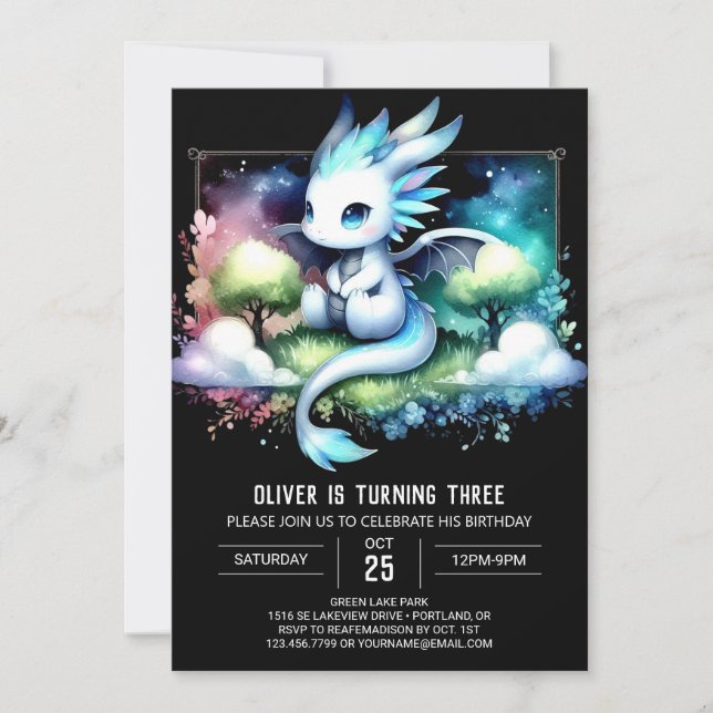 Majestic Modern Dragon Birthday Inbjudningar (Framsida)