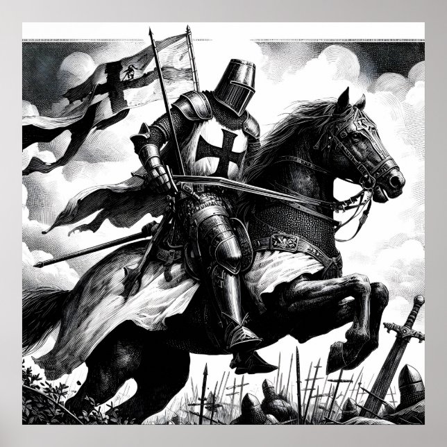 Majestic Monochrome Medieval Knight Poster (Framsidan)