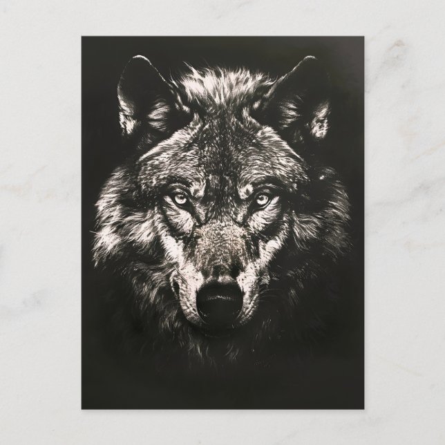 Majestic Monochrome Vild Varg Helg Vykort (Framsida)