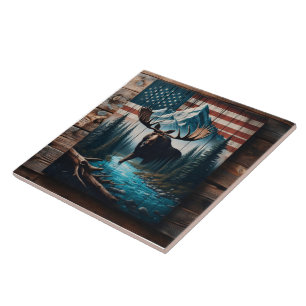 Majestic Moose against American Flagga Background Kakelplatta