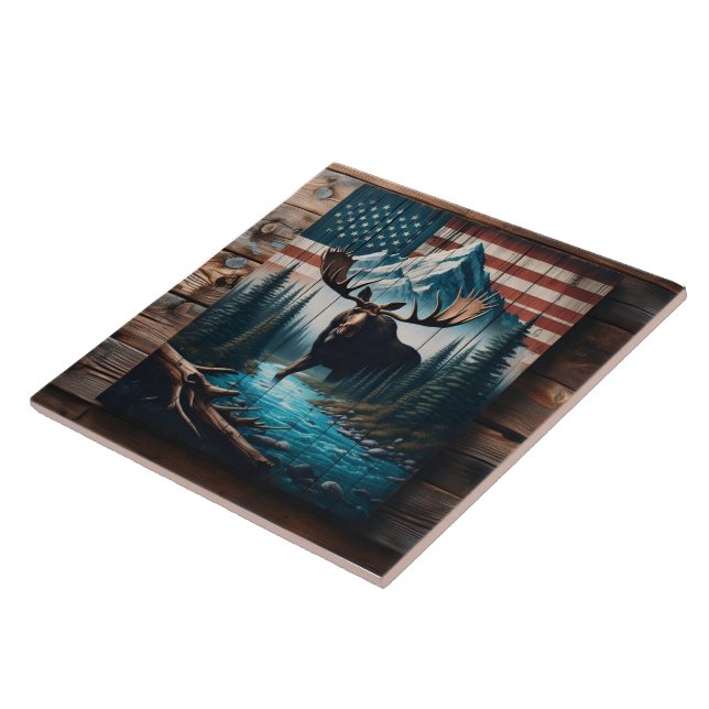 Majestic Moose against American Flagga Background Kakelplatta (Sidan)
