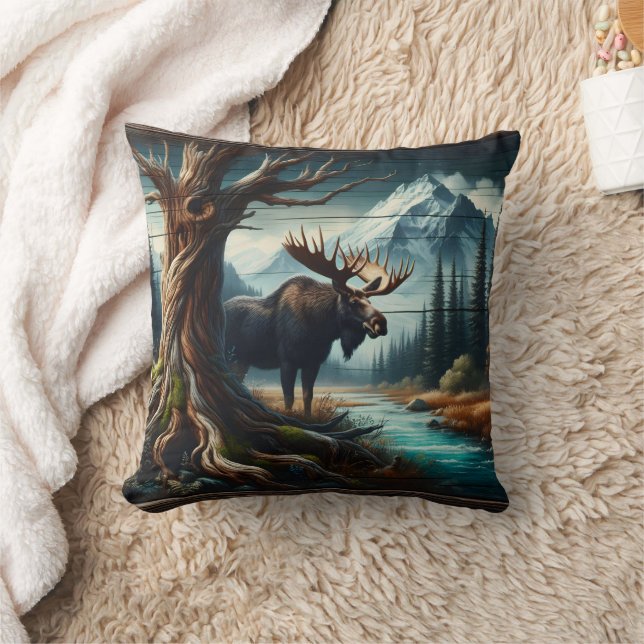 Majestic Moose by Mountain River i Dusk Kudde (Filt)