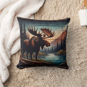 Majestic Moose by Tranquil Mountain Stream Kudde