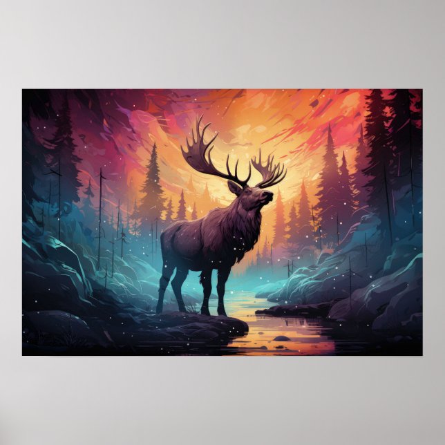 Majestic Moose (Elk) från Bäck Wildfire Background Poster (Framsidan)