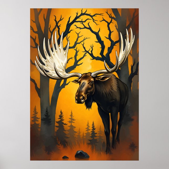 Majestic Moose in Autumn Forest - Wilderness Art Poster (Framsidan)