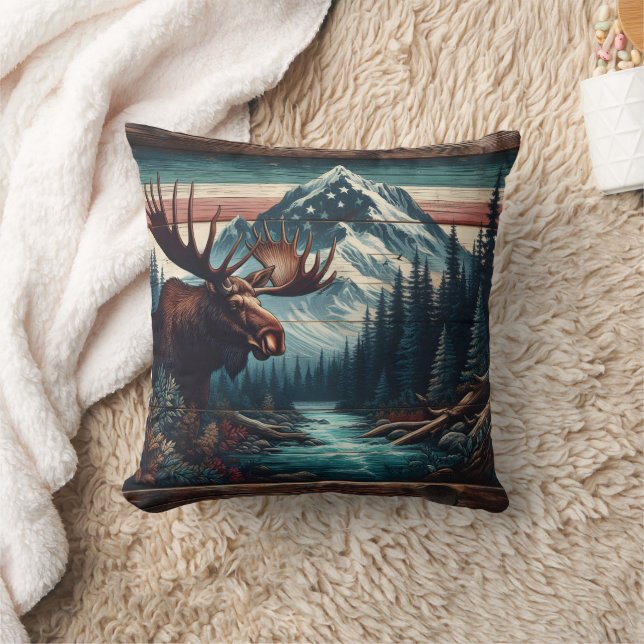 Majestic Moose in Scenia Mountain Landscape Kudde (Filt)
