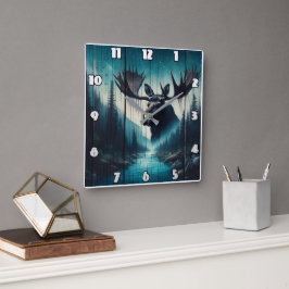 Majestic Moose Overlook Serene River Ligcape Fyrkantig Klocka