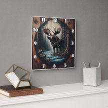 Majestic Moose vid floden i Dense Forest