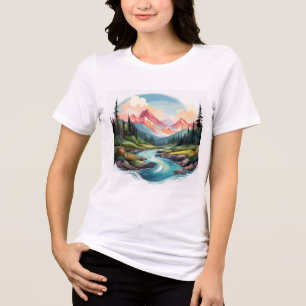 Majestic Mountain River Scene T Shirt