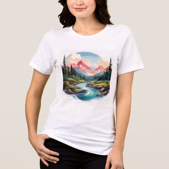 Majestic Mountain River Scene T Shirt (Framsida)