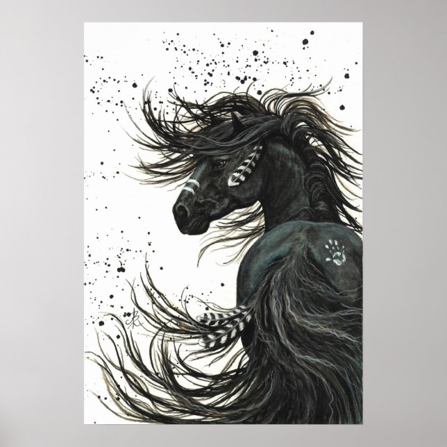 Majestic Mustang av BiHrLe Black Horse Poster (Framsidan)