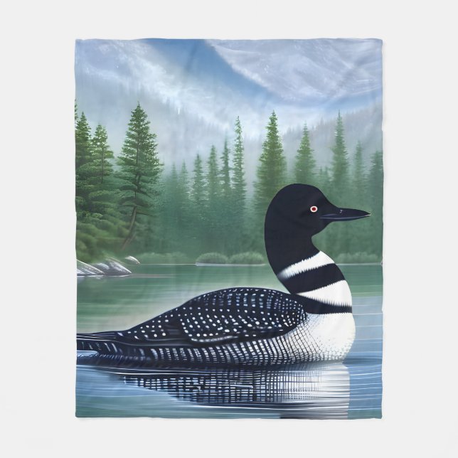 Majestic Northern Wilderness Loon Fleecefilt (Framsidan)