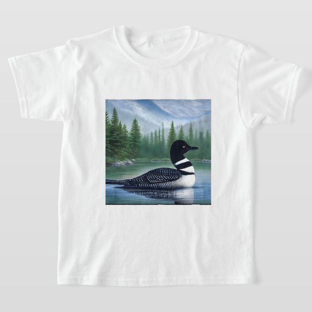 Majestic Northern Wilderness Loon T Shirt (Laydown)