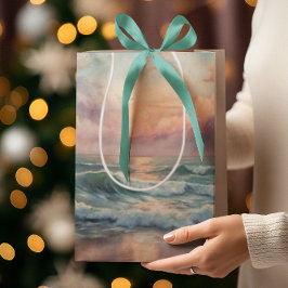 Majestic Ocean Sunset Vågar Watercolor Coastal