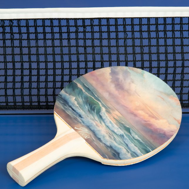 Majestic Ocean Sunset Vågar Watercolor Coastal Pingisracket (Insitu)