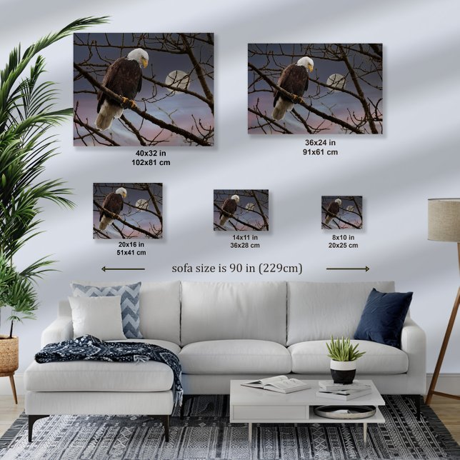 Majestic Örn Full Moon - Wildlife Art Canvastryck (Bald Eagle over Full Moon - different sizes)