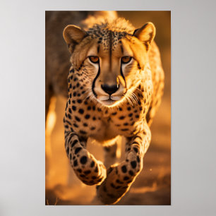 Majestic Pair of Cheetahs Sprinting through the Gr Poster
