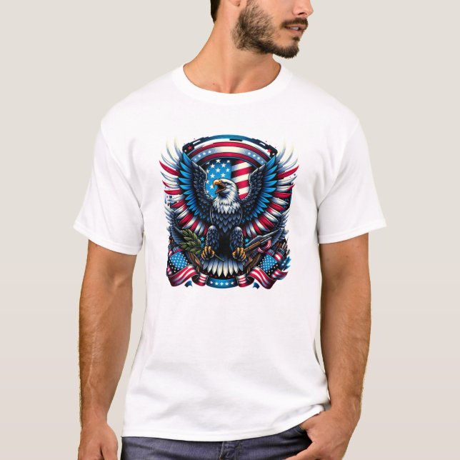 Majestic Patriotic Eagle 4th of july T Shirt (Framsida)