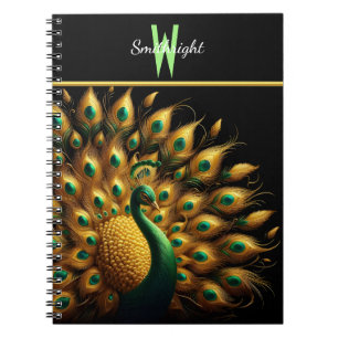 Majestic Peacock Elegance Monogram Anteckningsbok
