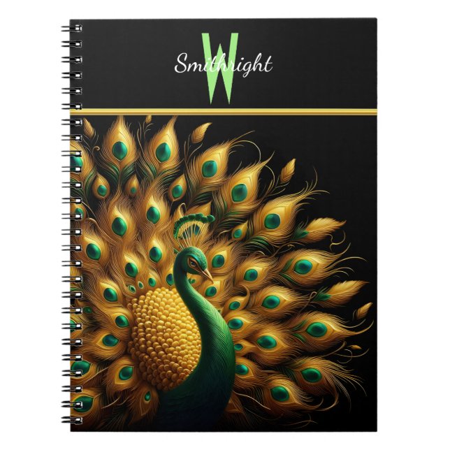 Majestic Peacock Elegance Monogram Anteckningsbok (Framsidan)