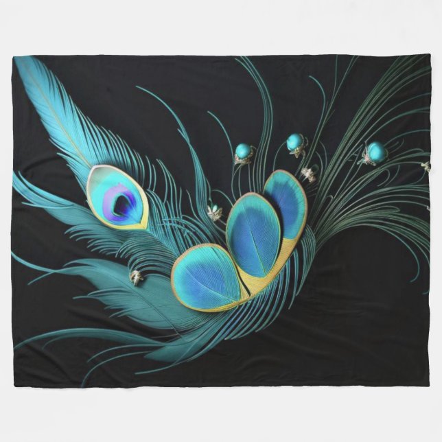 Majestic Peacock - Large Fleece Blanket (Framsidan (Horisontell))