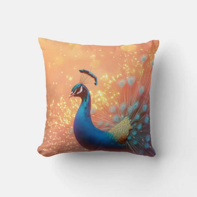 Majestic Peacock med Vibrant Plumage Kudde (Framsida)