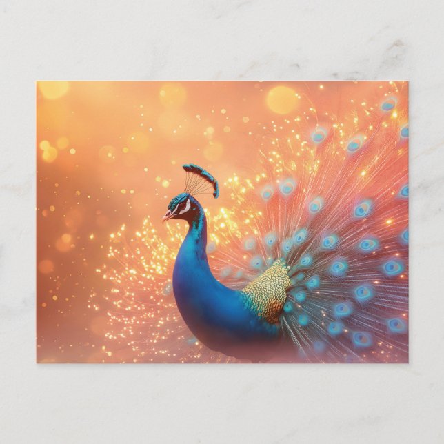Majestic Peacock med Vibrant Plumage Vykort (Framsida)