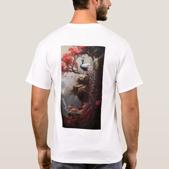 Majestic Peacock på Träd T-shirt (Baksida)