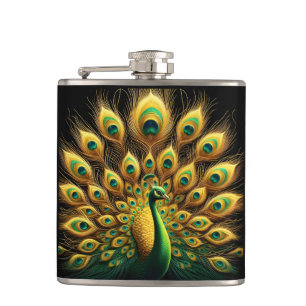 Majestic Peacock Visning Grönt och Guld Fickplunta