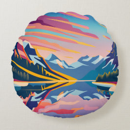 Majestic Peaks och Vivid Himlar Rund Kudde