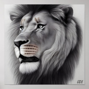 Majestic Pencil Teckning av Lejon Poster