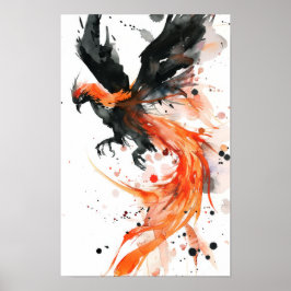 Majestic Phoenix Sketch Stil Black Poster