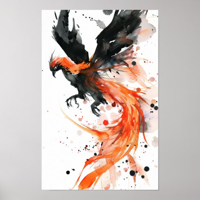 Majestic Phoenix Sketch Stil Black Poster (Framsidan)