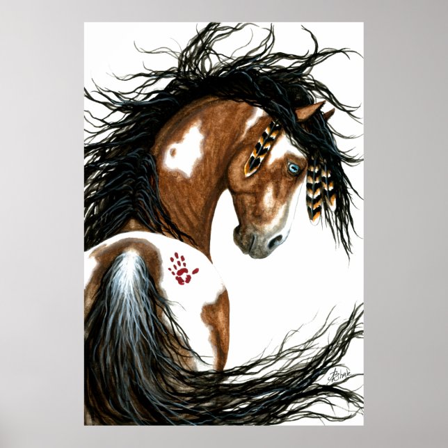 Majestic Pinto Horse Krig Paint by Bihrle Poster (Framsidan)