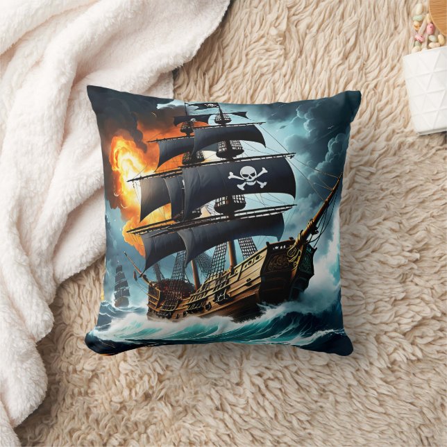Majestic Pirat Frakt Battling Stormy Seas at Dawn Kudde (Filt)