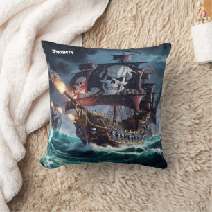 Majestic Pirat Frakt Battling Stormy Seas at Dusk Kudde