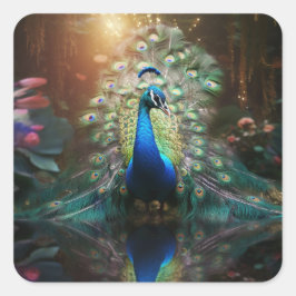 Majestic Plume Peacock Fyrkantigt Klistermärke