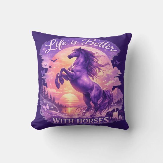Majestic Purple Horse Sunset Dreamscape   Kudde (Framsida)