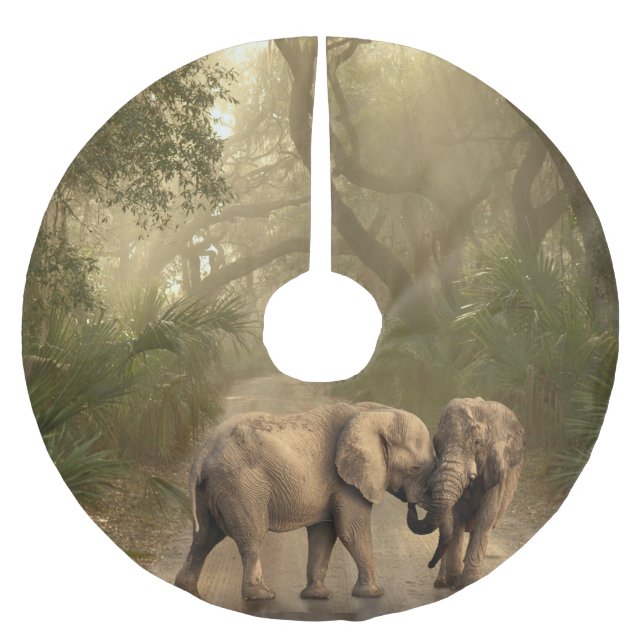 Majestic Rainforest Elephants in Mist Julgransmatta Borstad Polyester (Framsidan)