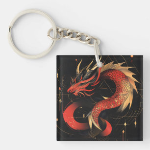 Majestic Red and Guld Chinese Dragon Art