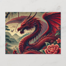 Majestic Red Dragon Postcard - Fantasy Art Vykort